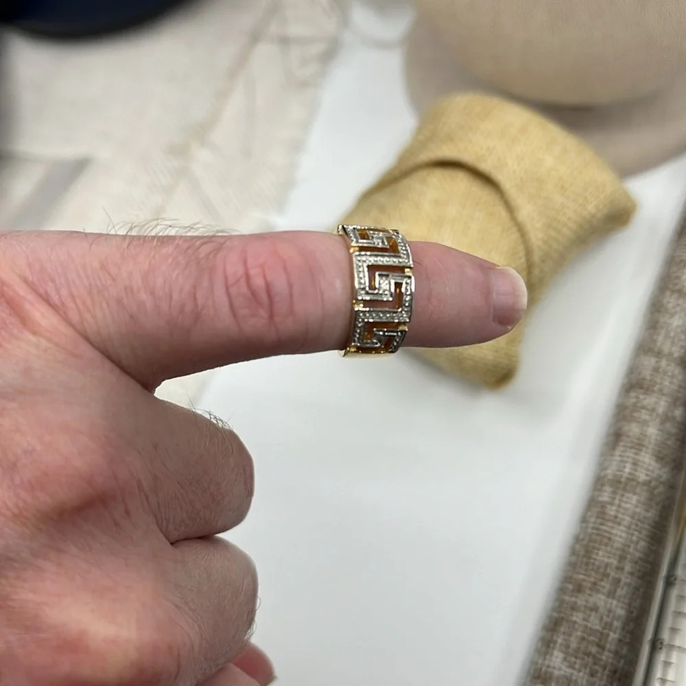 Signed SETA Vintage Greek Key Two-Tone Gold Silver CZ Band Ring Size 5 - Picture 16 of 16